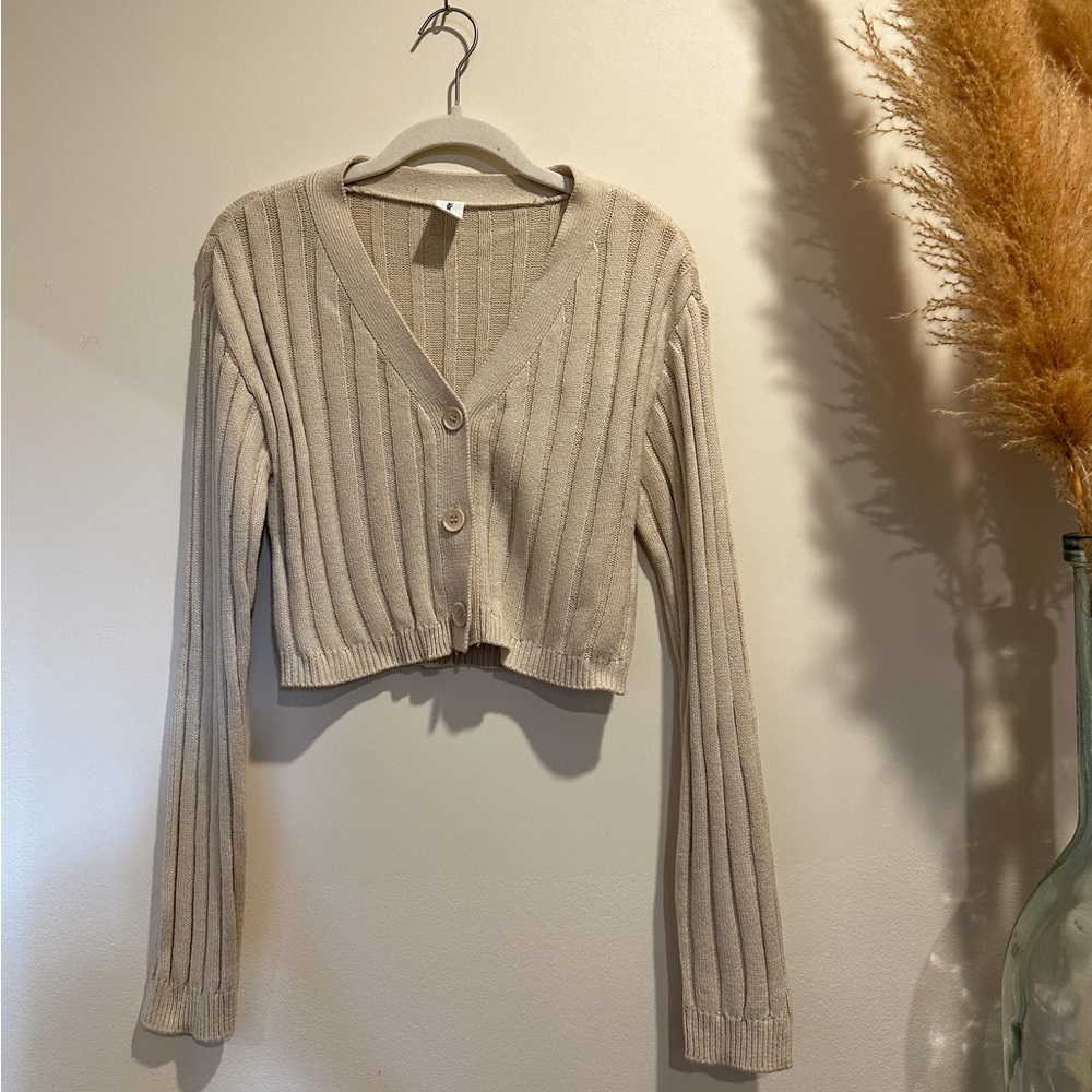 Abound beige cropped chunky ribbed cardigan